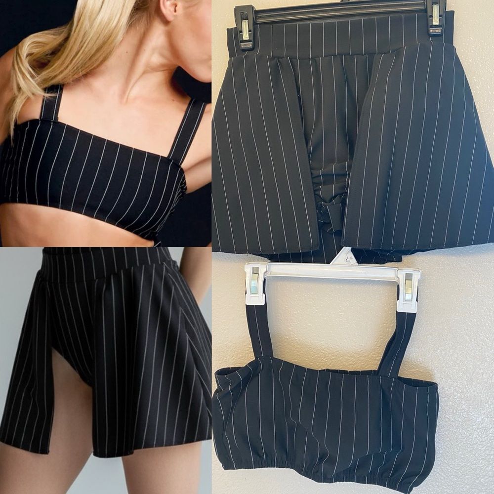 Kelle dance black pinstripe costume 2 piece skirt Bandeau top culture 2666 MA